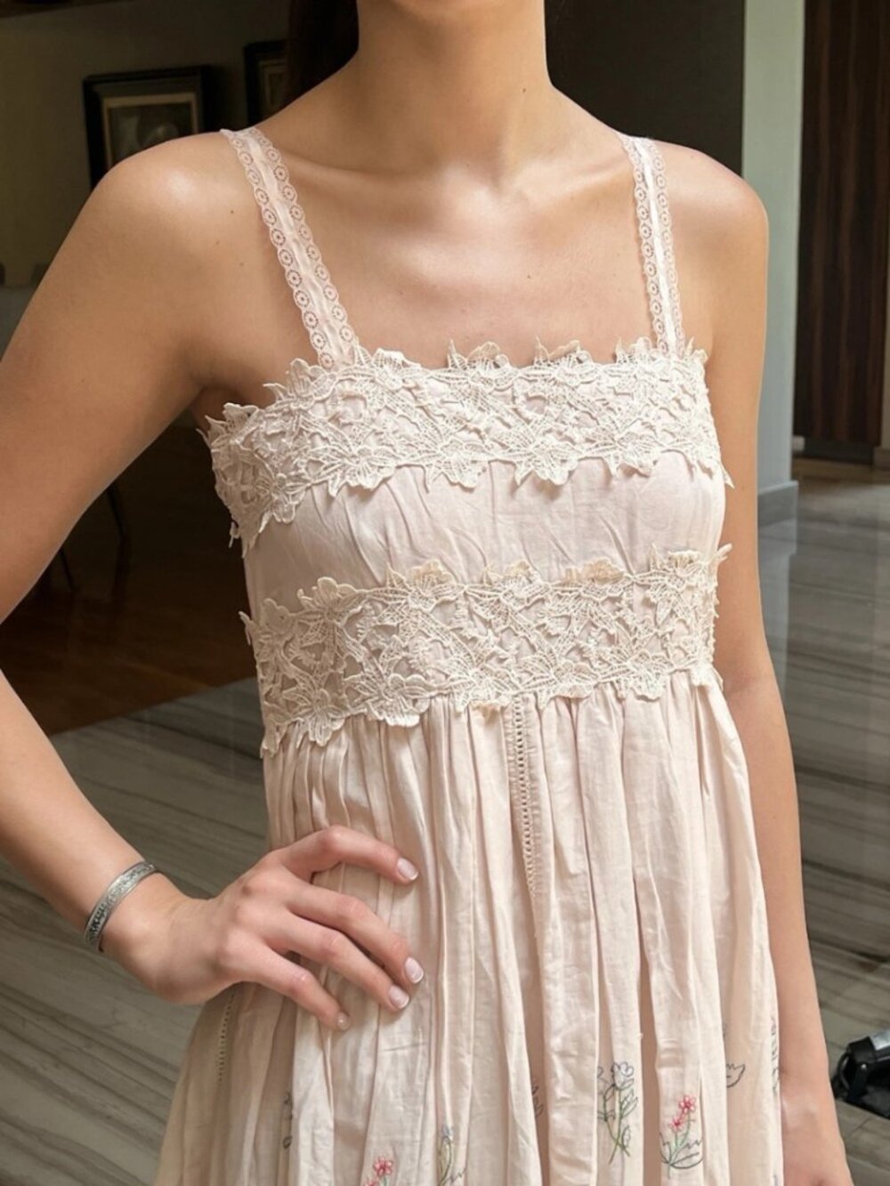 Caroline Constas Pink Floral Embroidered Cotton Guipure Lace Maxi Dress - Picture 6 of 11